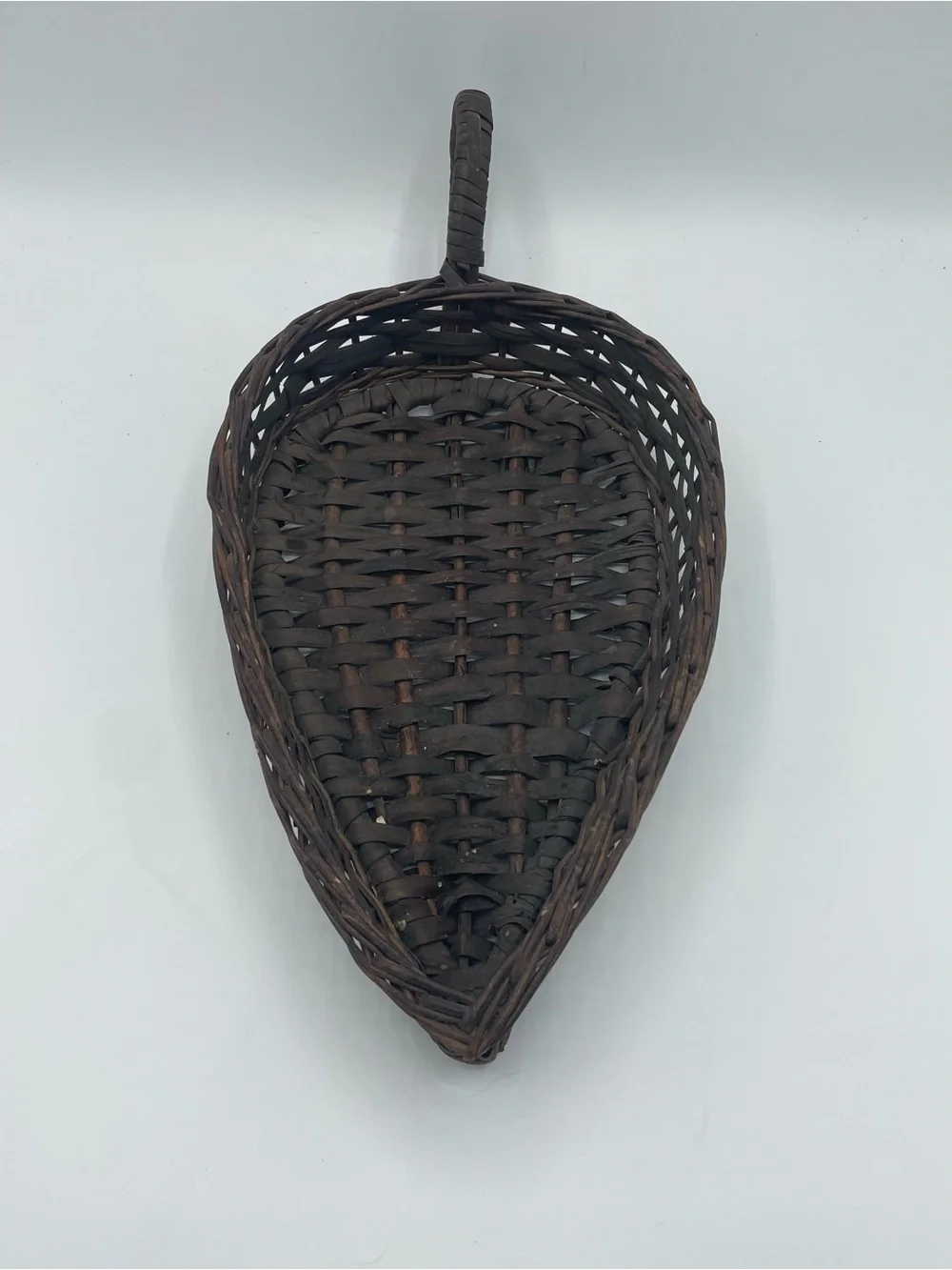 Vintage Handwoven Brown Oval Serving Tray Basket with Side Handle Signed Madeira